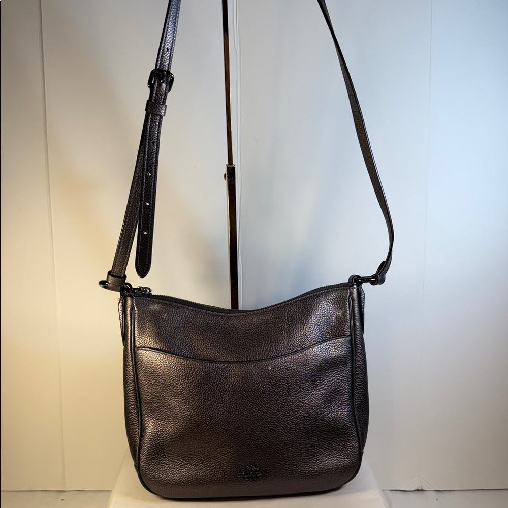 Coach Pebbled Leather Crossbody in Dark Brown/Black